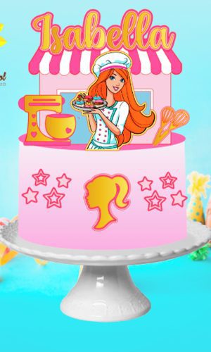 011 Arquivo Topo de Bolo Barbie Ruiva Confeiteira Ganhe +3