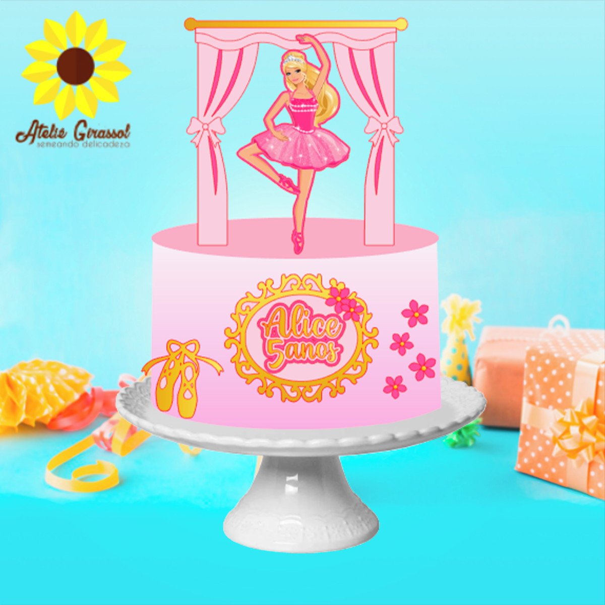 012 Arquivo de Corte Topo de Bolo Barbie Bailarina Ganhe+3
