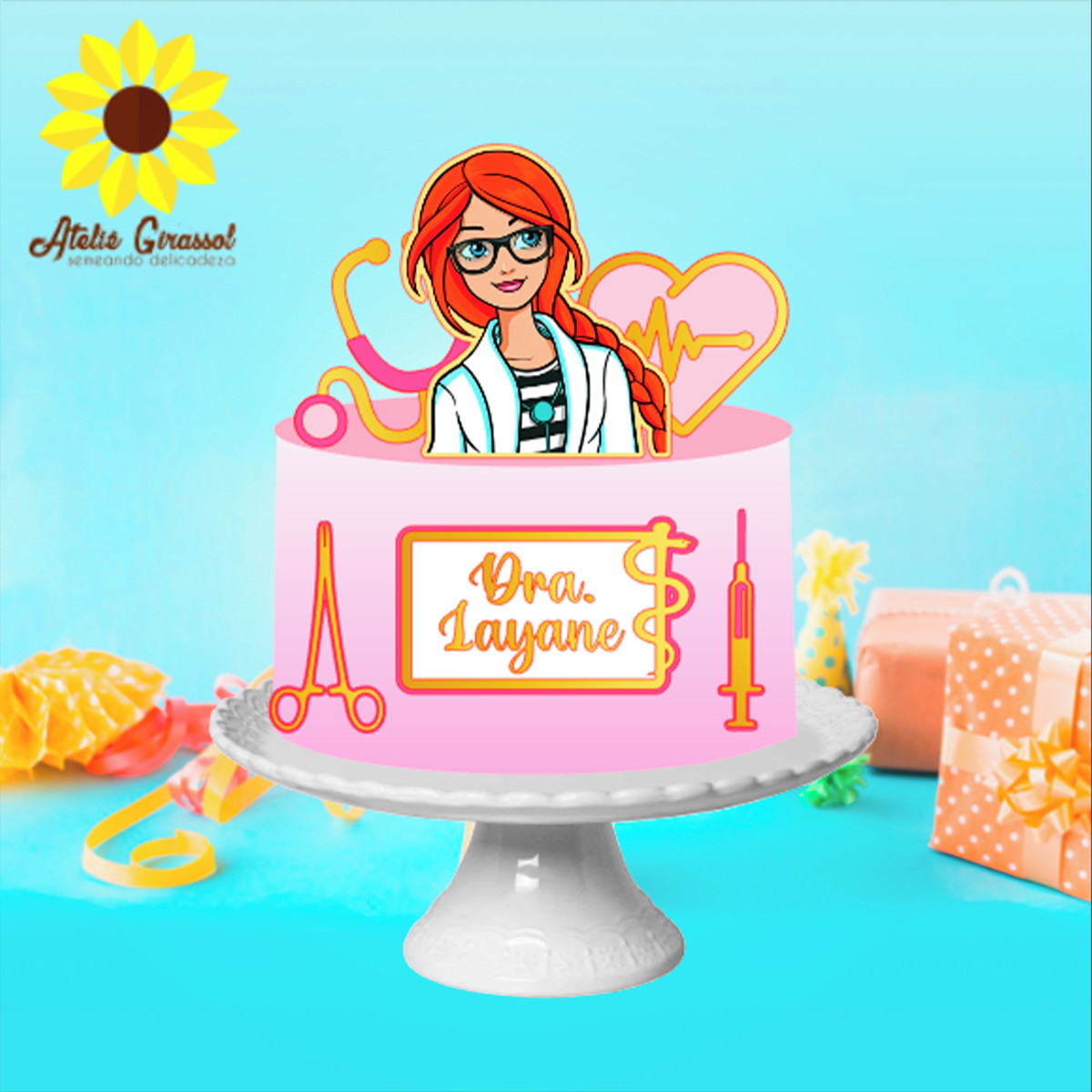 013 Arquivo Topo de Bolo Barbie Ruiva Médica Ganhe+3produtos