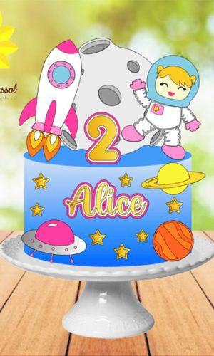 032 Arquivo Topo de Bolo Astronauta Menina Camadas Ganhe+3