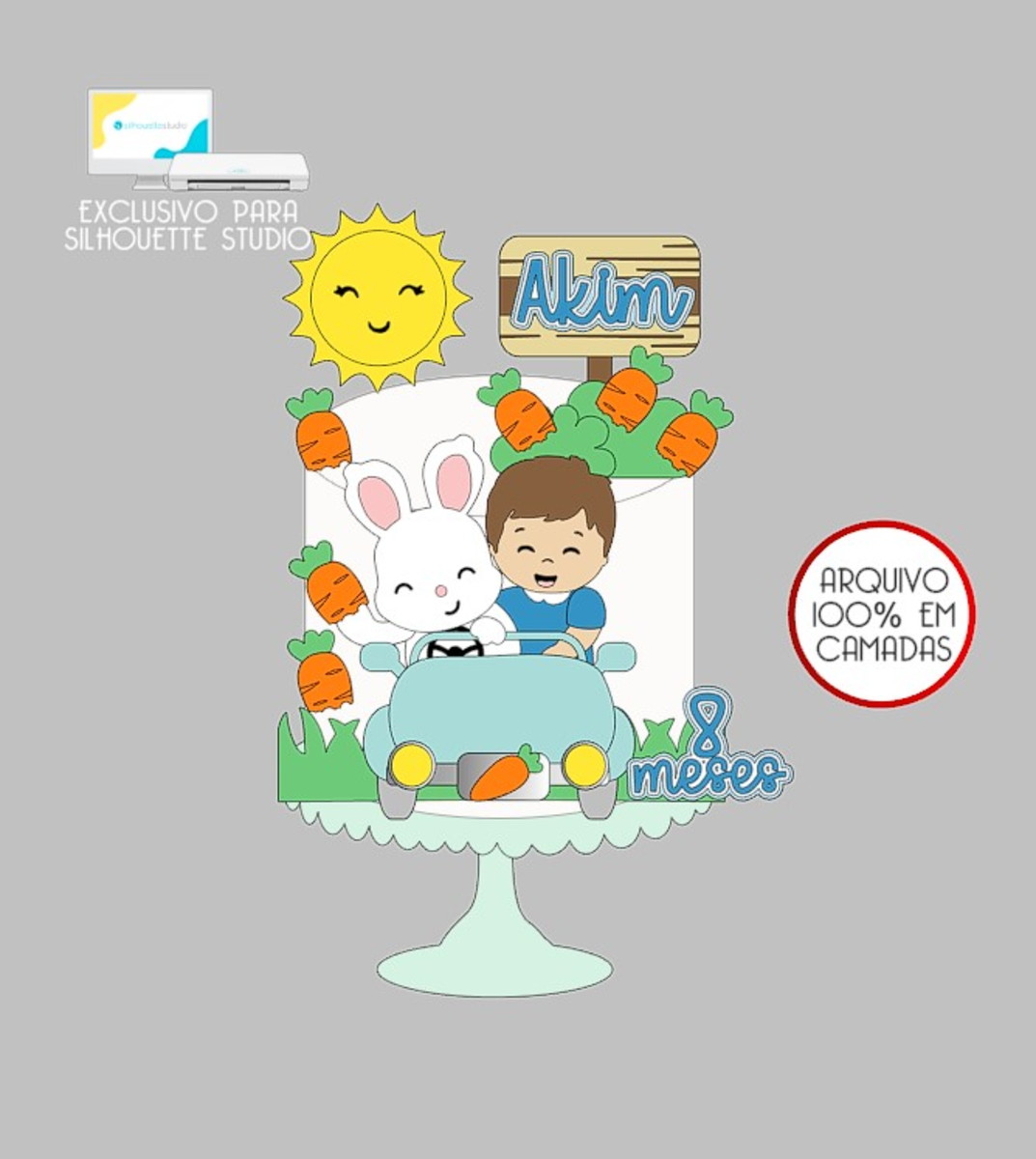 110 - Arquivo Topo de Bolo Páscoa Menino Fusca Coelho