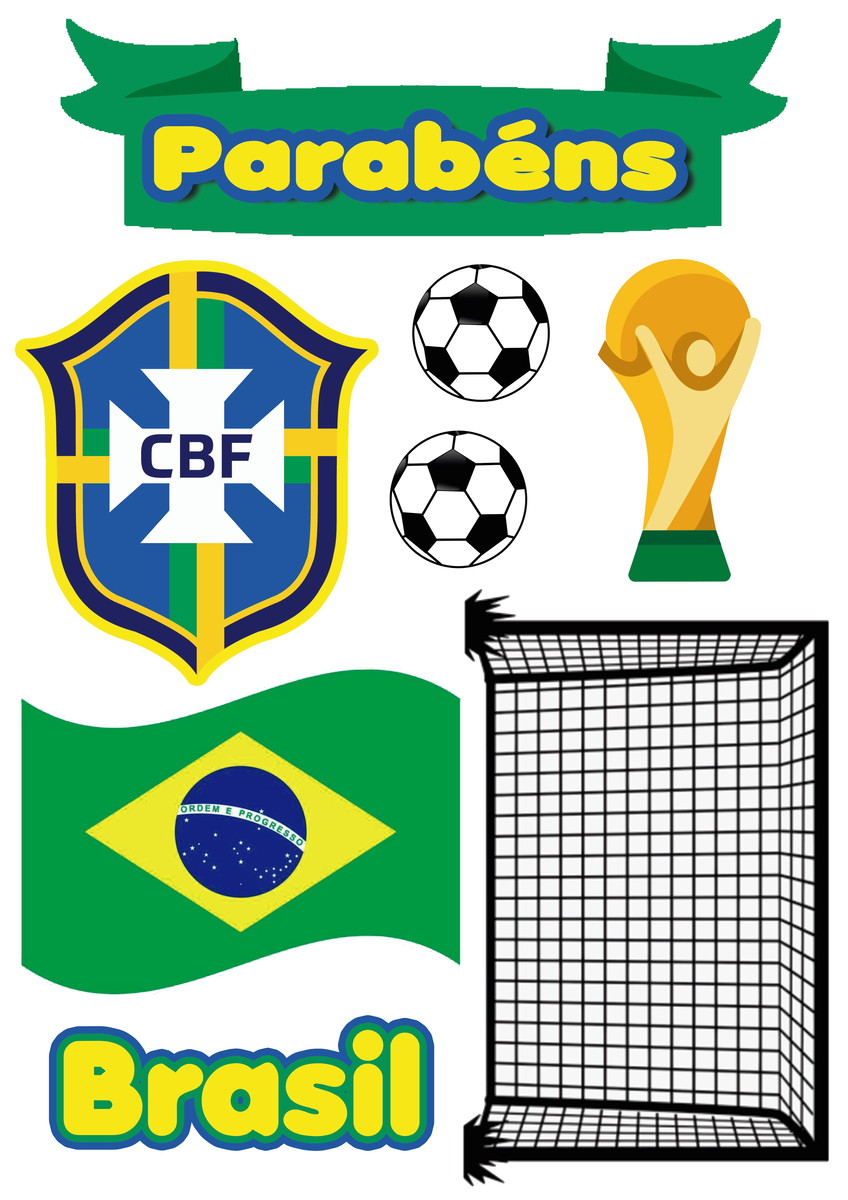 2 Topper Bolo Futebol Brasil- Arquivo Digital