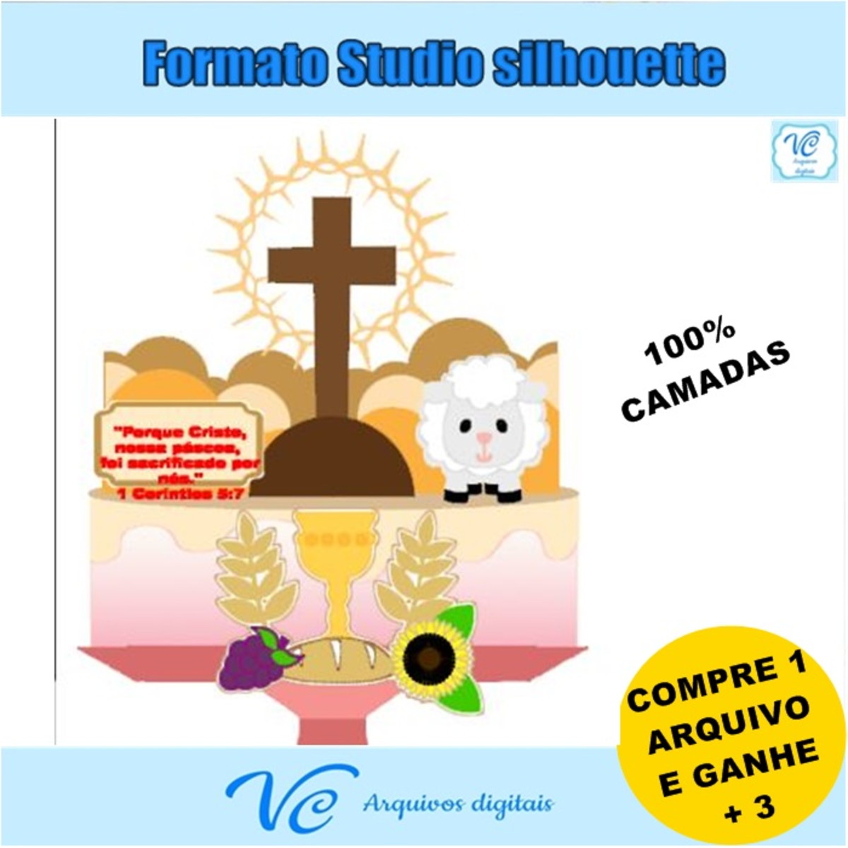 213- Arquivo de corte Topo Páscoa Cristã - Camadas