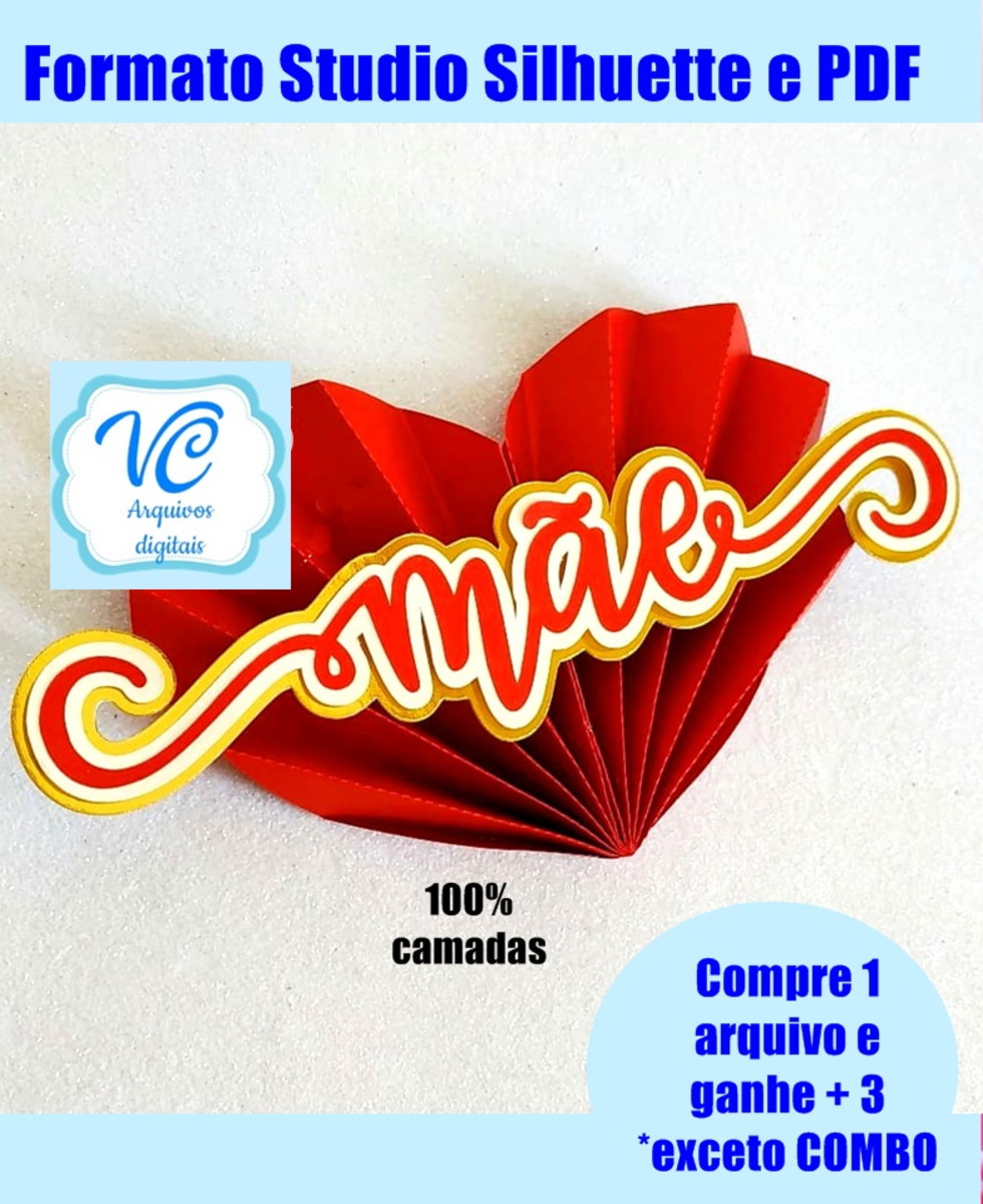 246- Arquivo Topo de bolo dia das mães - coração plissado