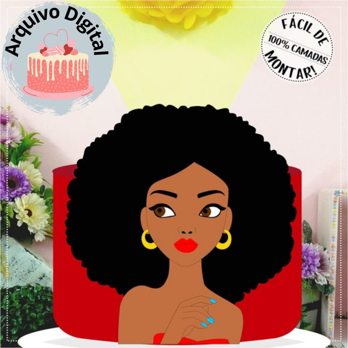 3 Arquivos p/ Topo de Bolo - Mulher Afro