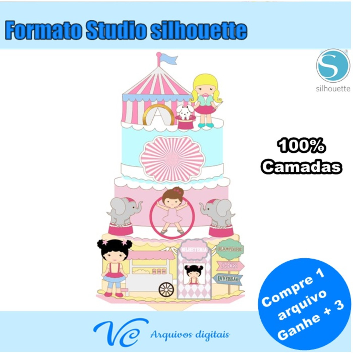 303- Topo de bolo Circo menina Arquivo de corte - camadas2