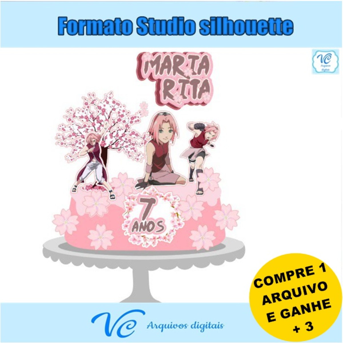 317- Arquivo de corte Topo de Bolo Sakura - Naruto - 02