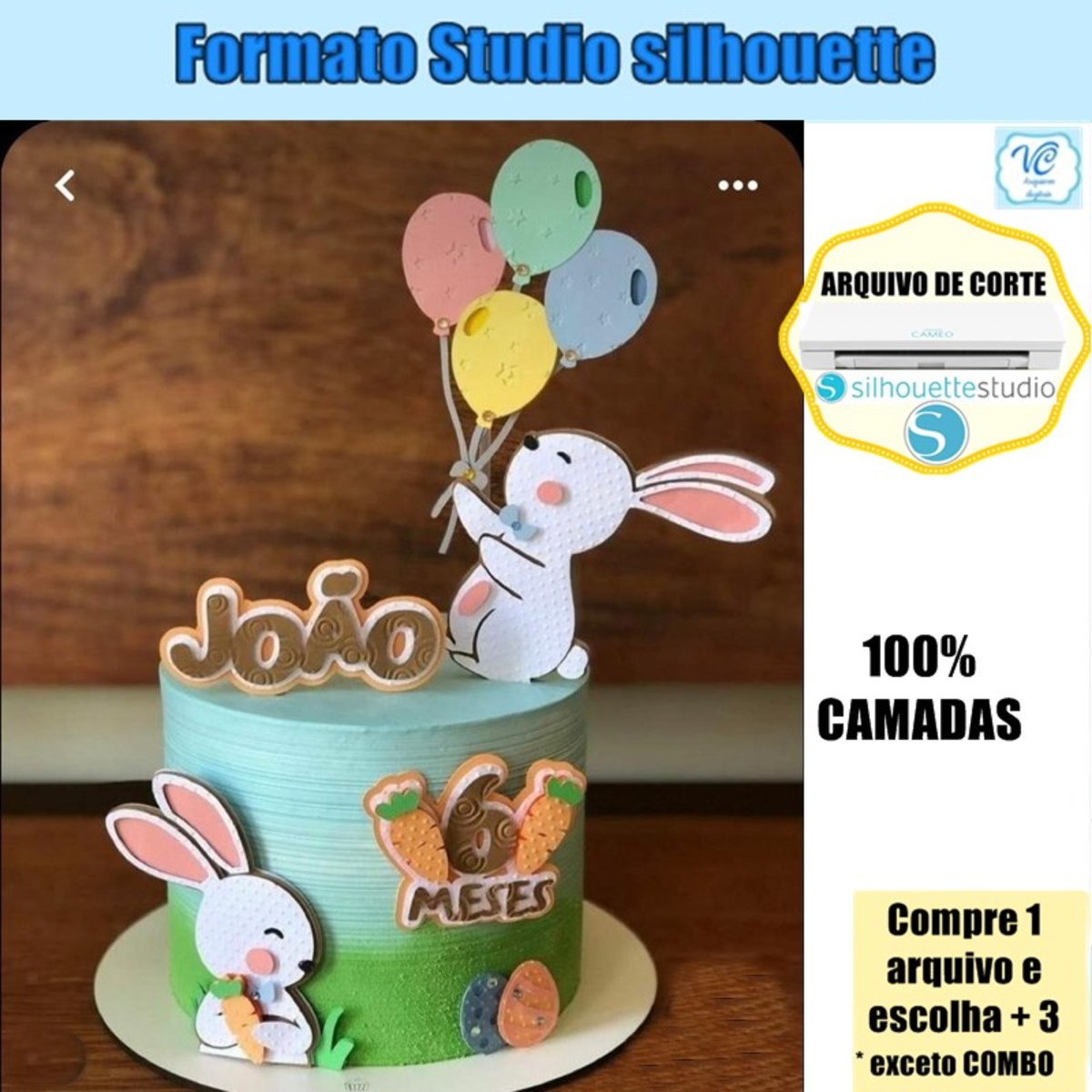 341- Arquivo Topo de Bolo Coelho da Pascoa em Camadas