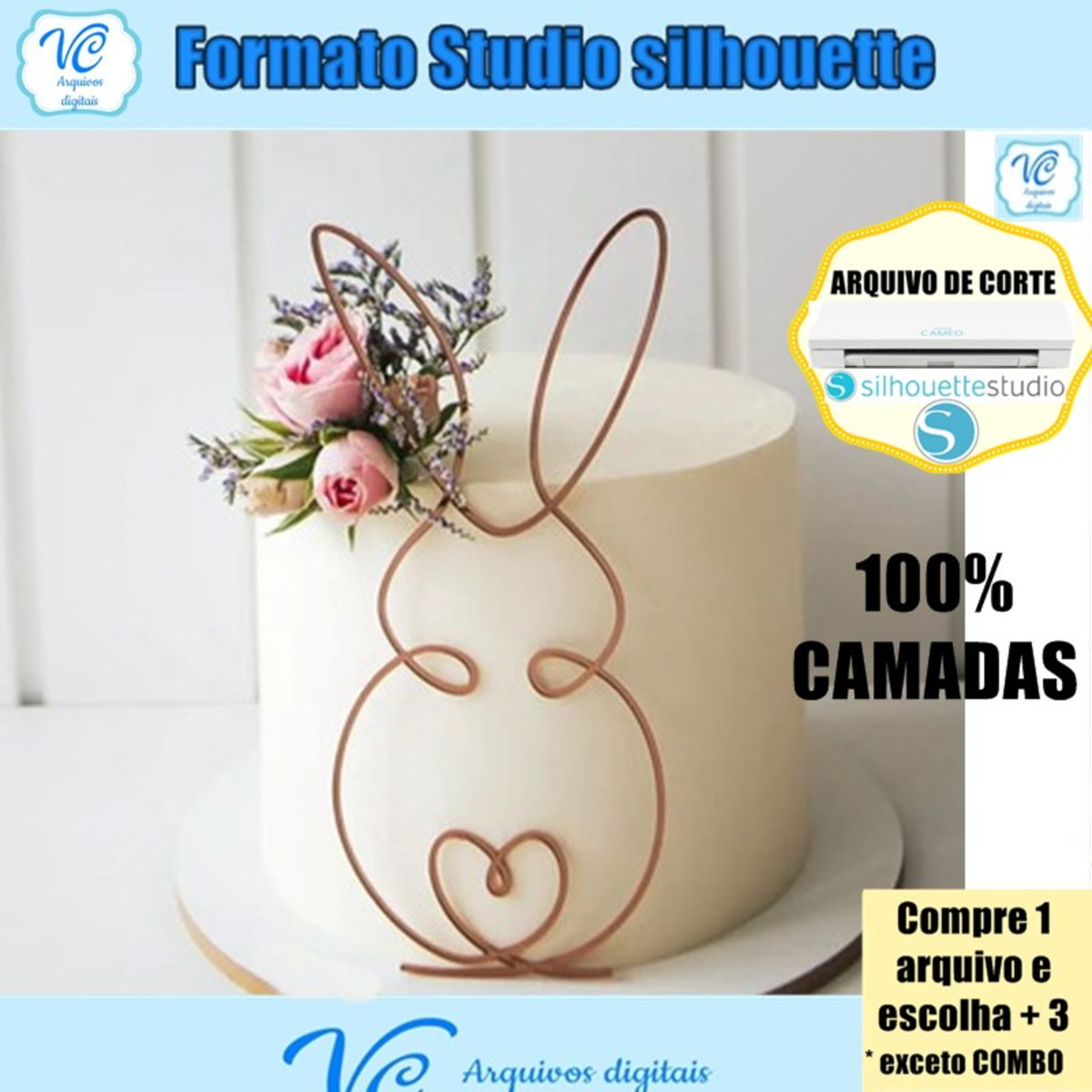 342- Arquivo de Corte Topo de Bolo Silhueta Coelho da Páscoa