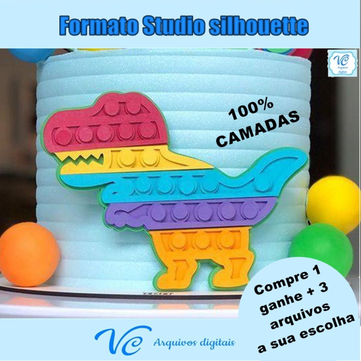 350- Arquivo de corte topo Dinossauro Pop it - Fidget toys