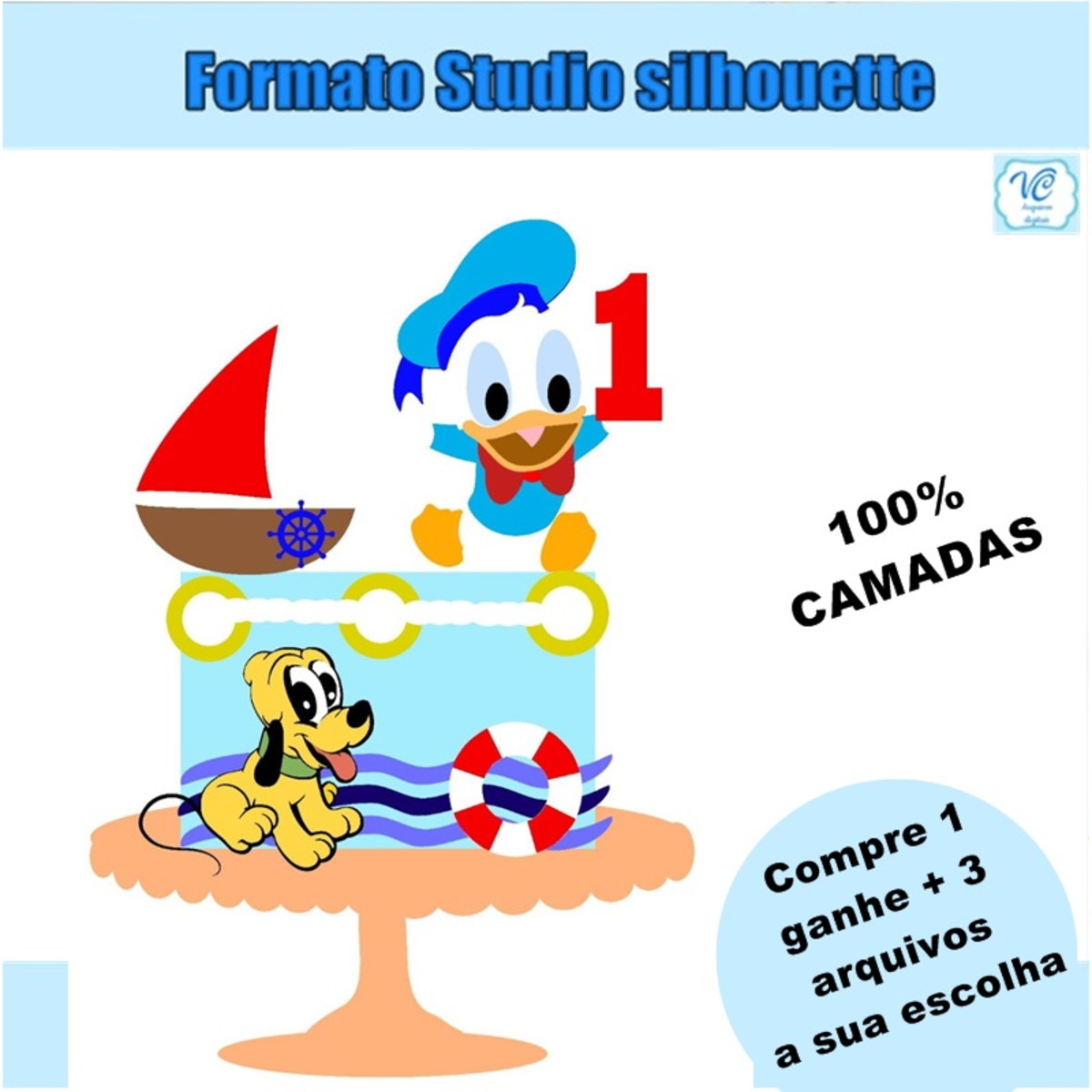 352- Arquivo de Corte Topo de Bolo Pato Donald Baby e Pluto