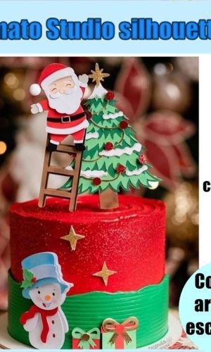 383 - Arquivo de Corte Topo de Bolo de Papai Noel na Escada