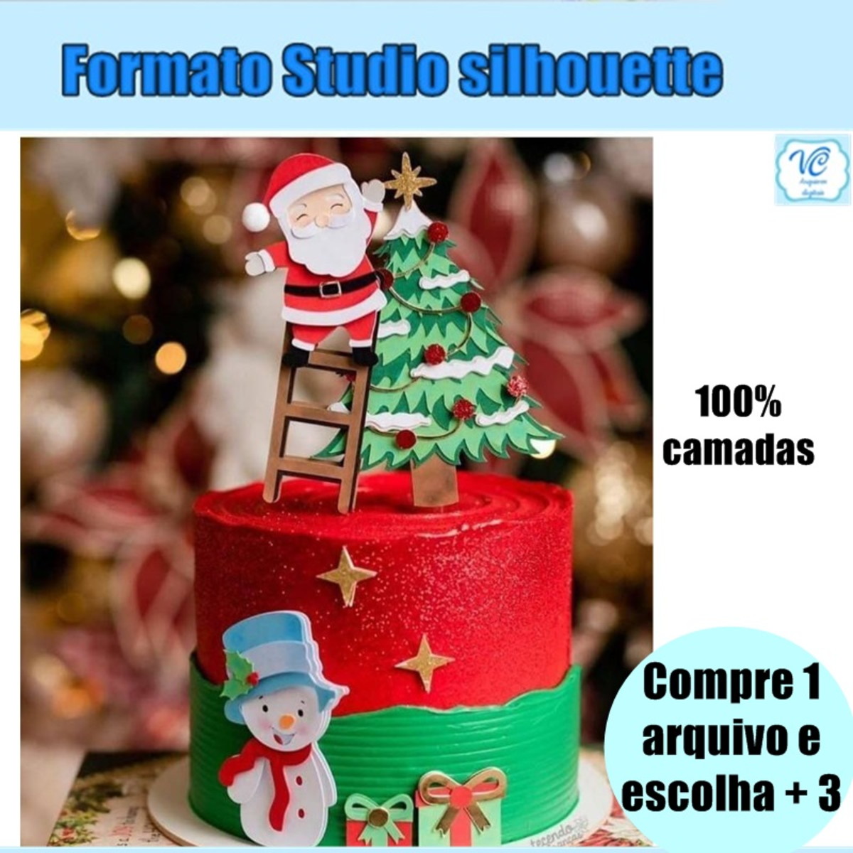 383 - Arquivo de Corte Topo de Bolo de Papai Noel na Escada