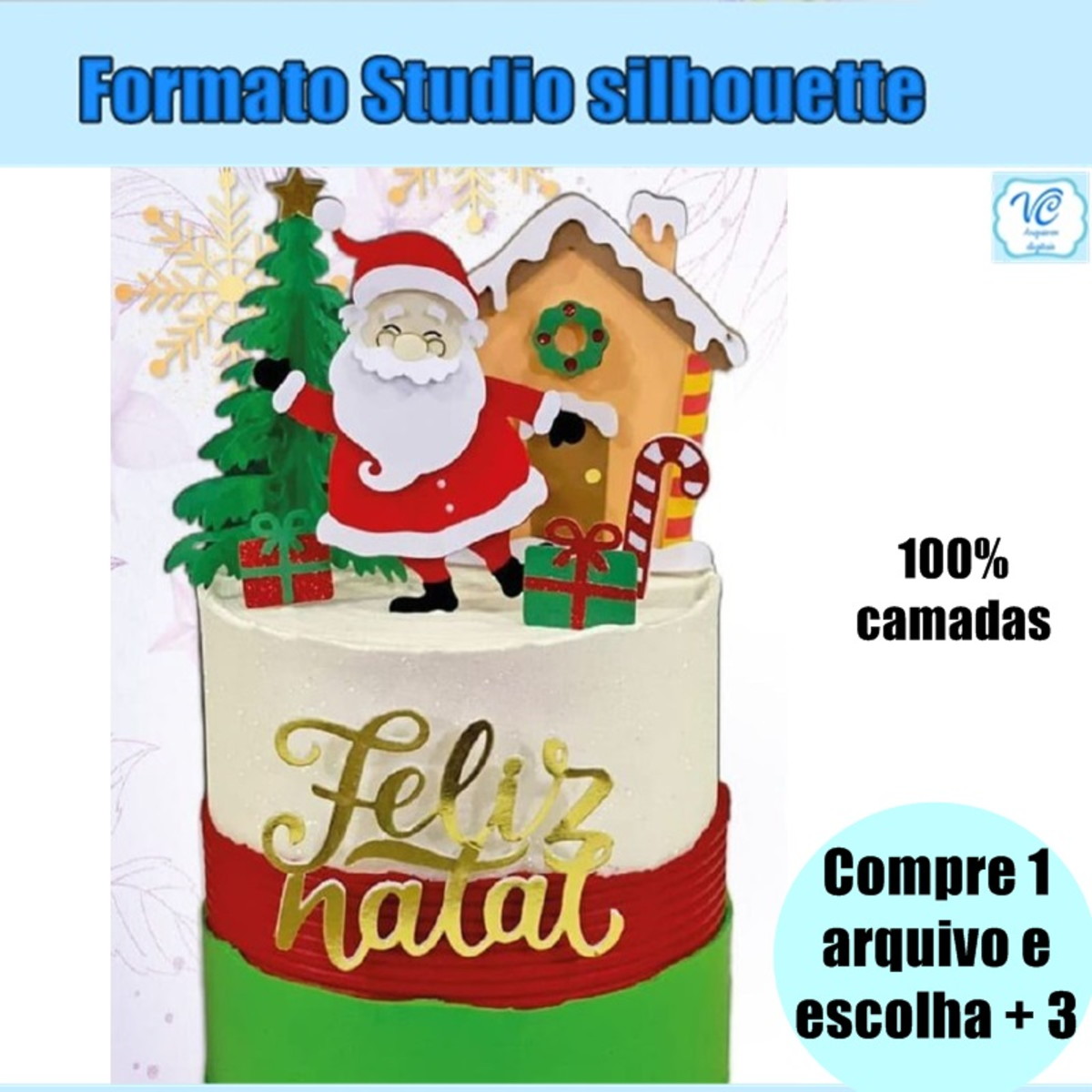 388 - Arquivo de Corte Topo de Bolo de Papai Noel Camadas