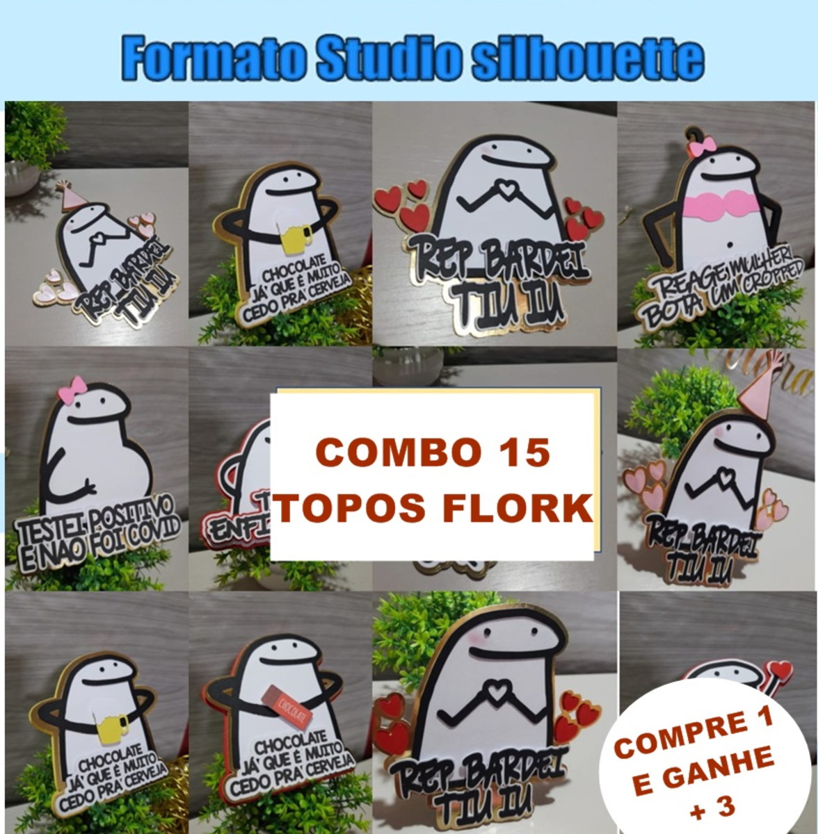 390- COMBO Arquivo de corte topo de bolo - FLORK BENTO CAKE