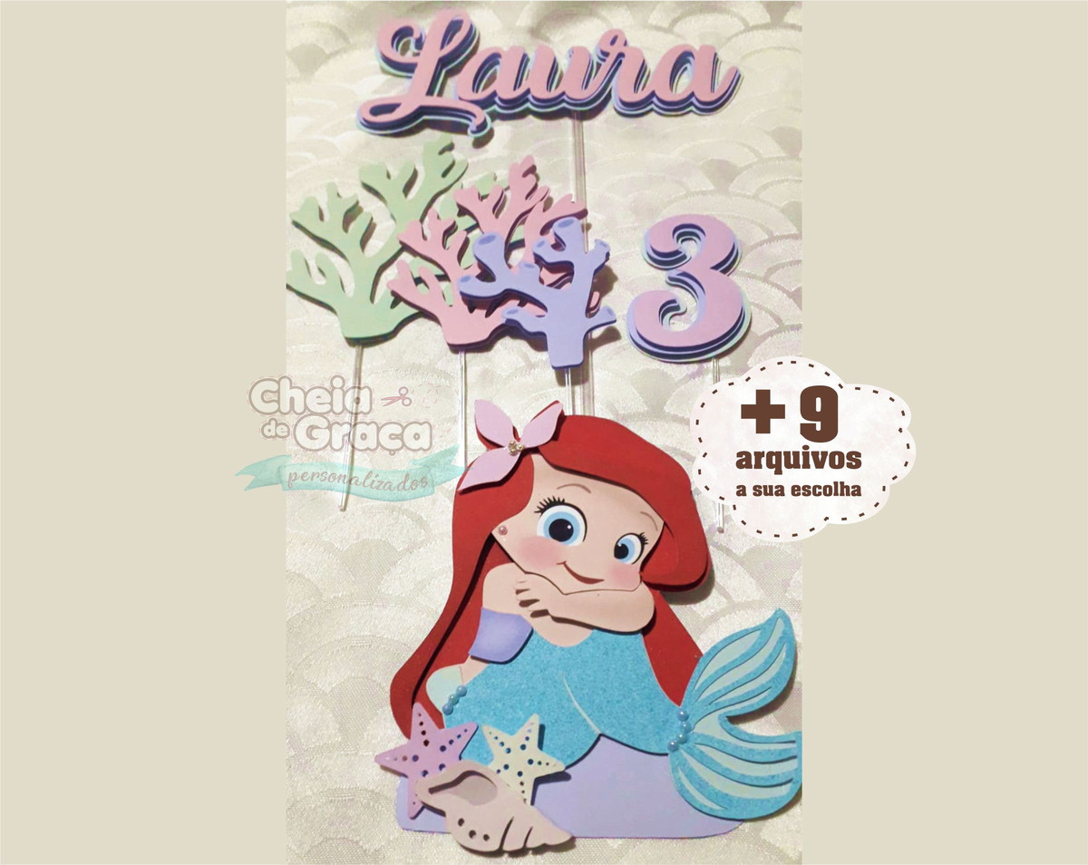 454- Arquivo Silhouette - Topo Bolo Sereia Cute Camadas + 9
