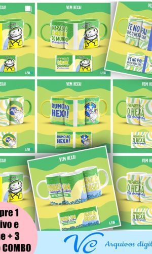 465- Kit Digital Sublimação Caneca Flork Copa Hexa -9 Artes