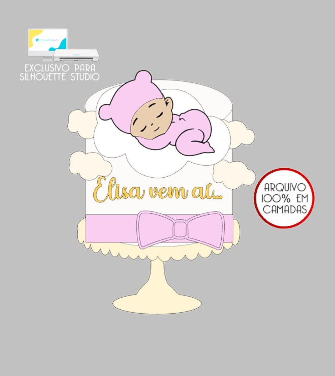 62 - Arquivo Topo de Bolo Bebê Chá Menina