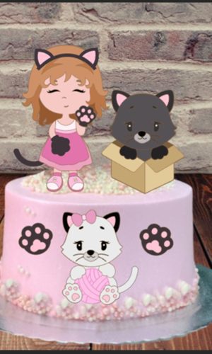 Arquivo de Corte topo de bolo menina gatinho camada