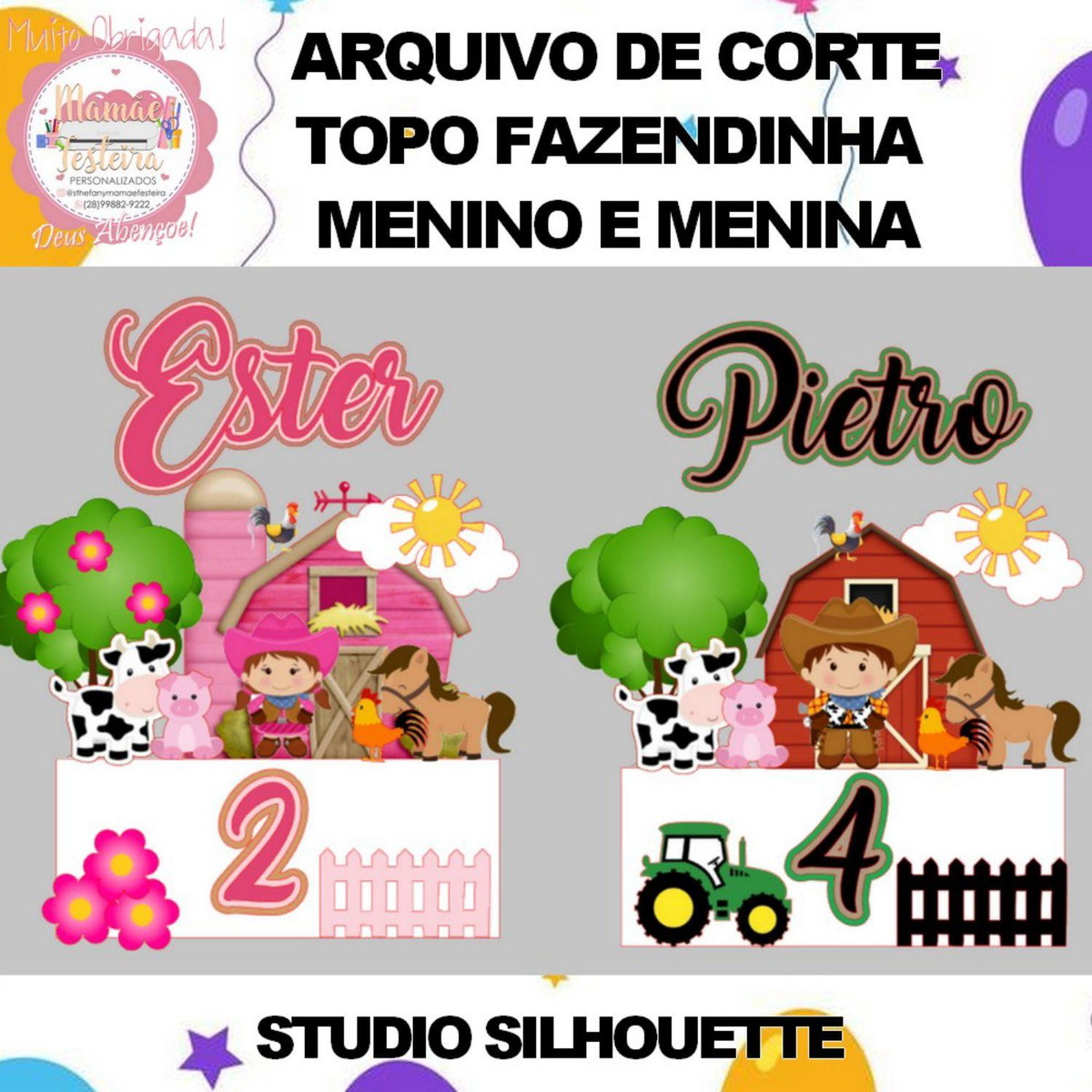 Arq.de Corte - Topo Fazendinha Menino e Menina
