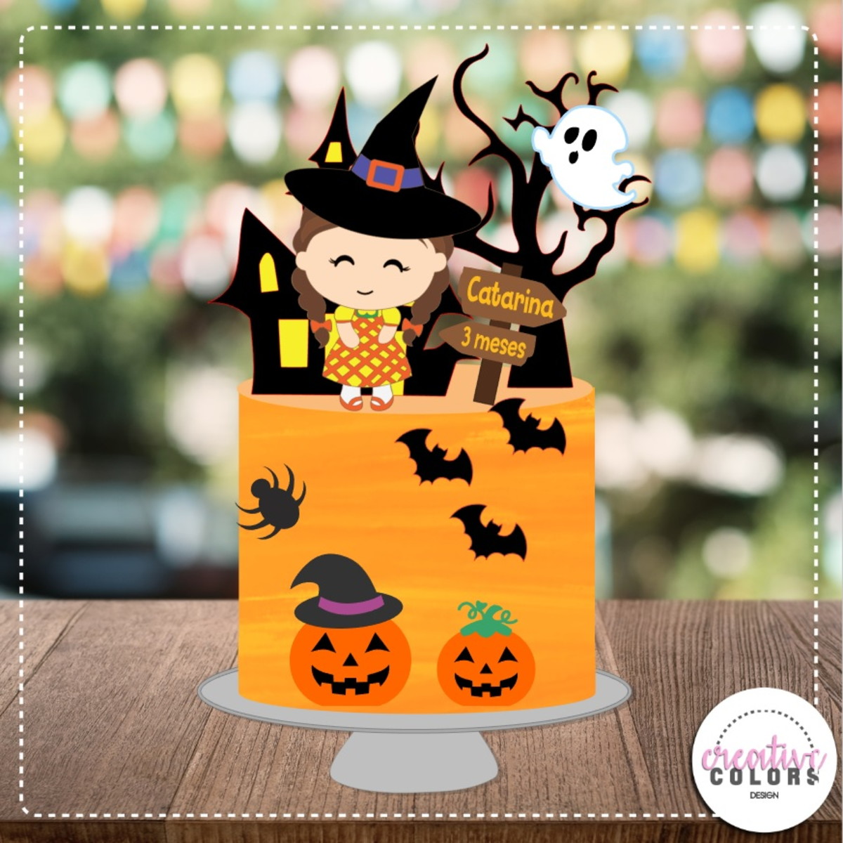 Arquivo Corte em Camadas Topo de Bolo Halloween Cute Menina