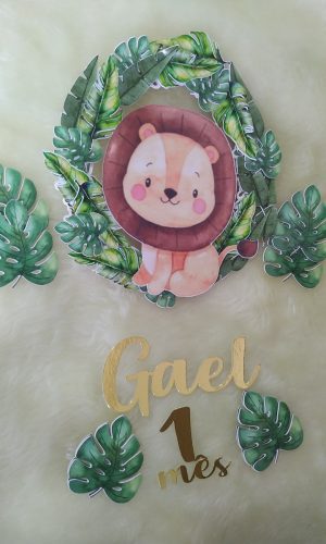 Arquivo Corte Topo De Bolo Leão Safari Baby Folhas