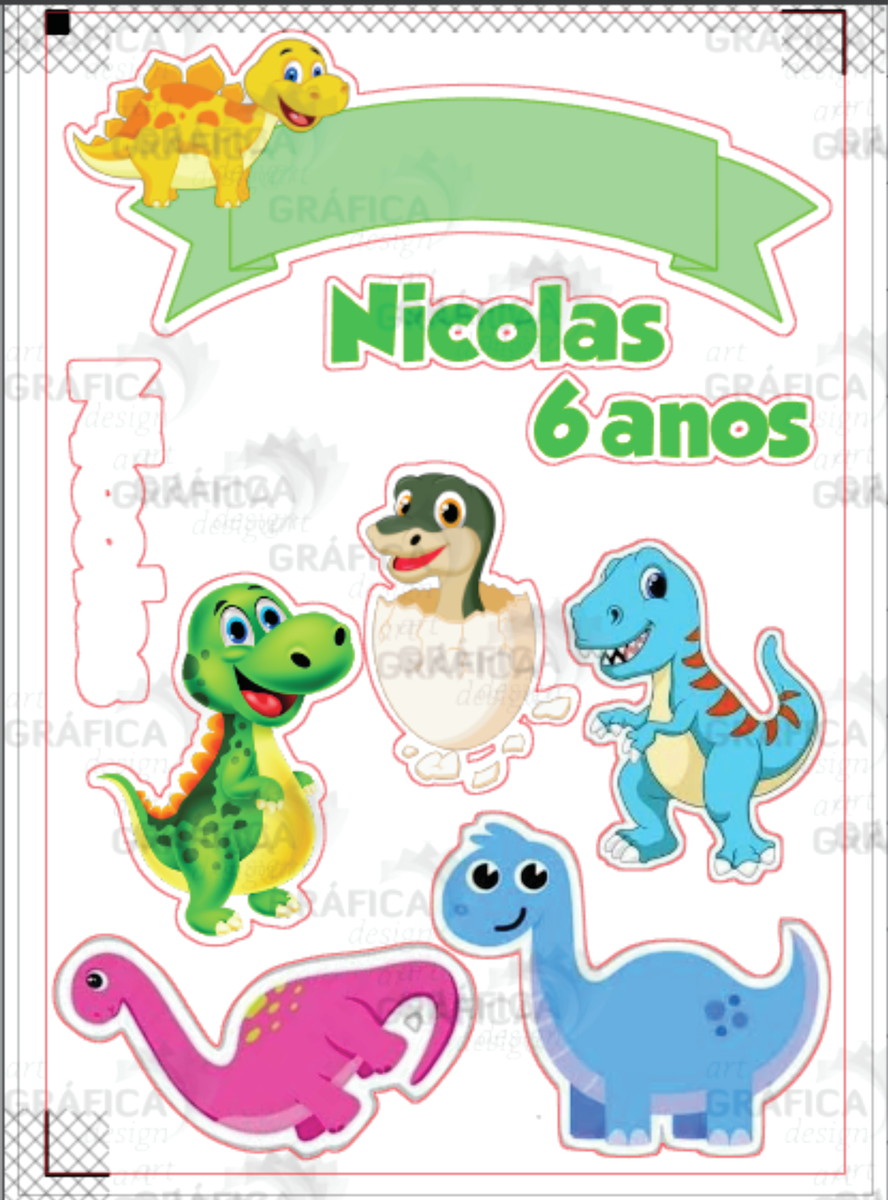 Arquivo Corte Silhouette Topo de Bolo Dinossauro cute
