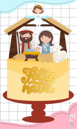 Arquivo Corte Topo de Bolo Feliz Natal Presépio Cute 143