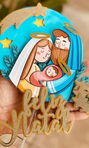 Arquivo Corte : Topo de Bolo Feliz Natal Presépio Cute 169