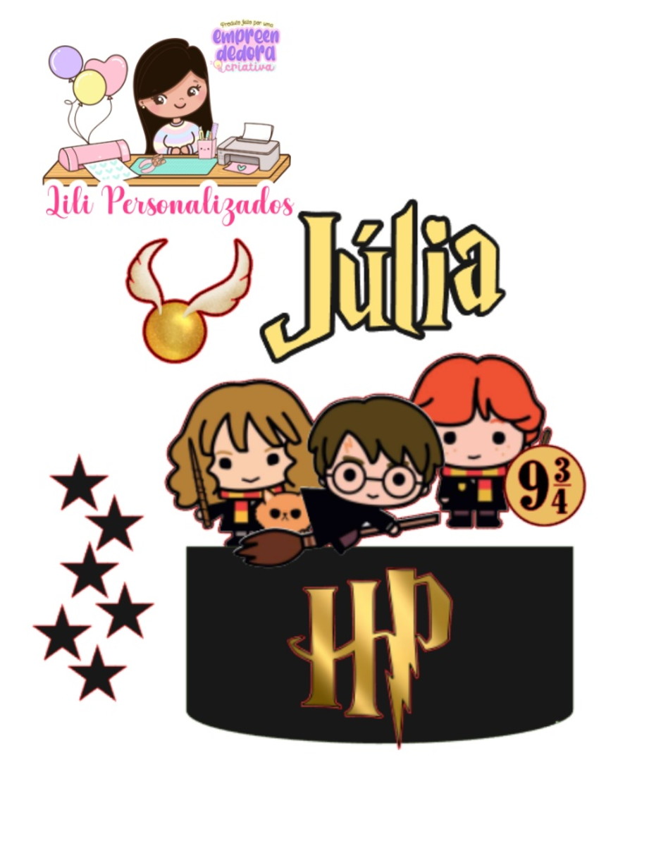 Arquivo Corte Topo de Bolo Harry Potter Cute +2brindes
