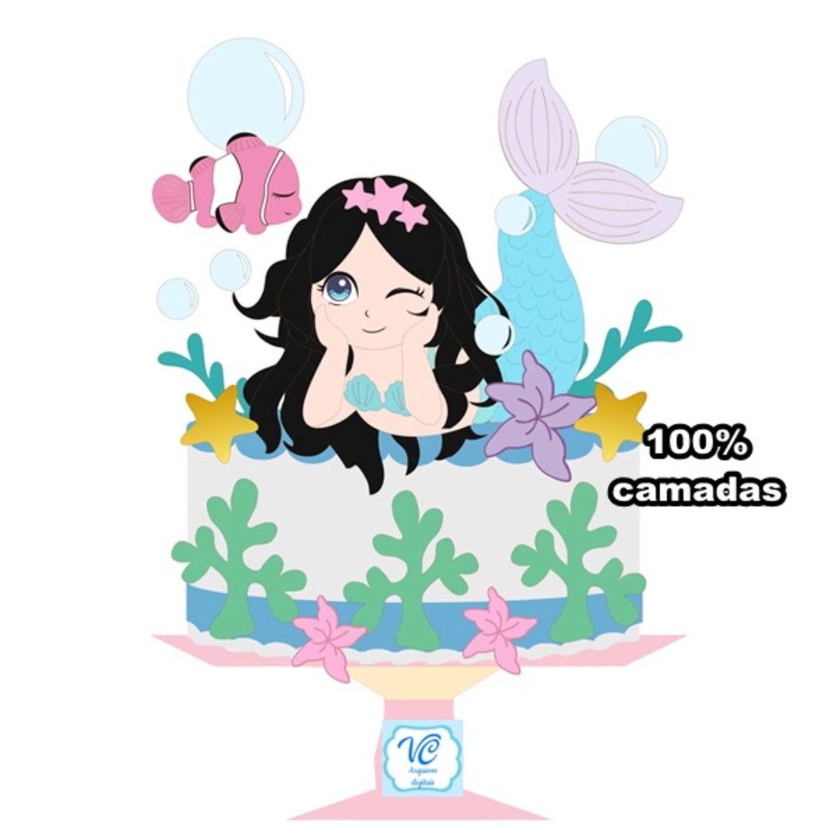 Arquivo corte Topo de bolo Menina Sereia