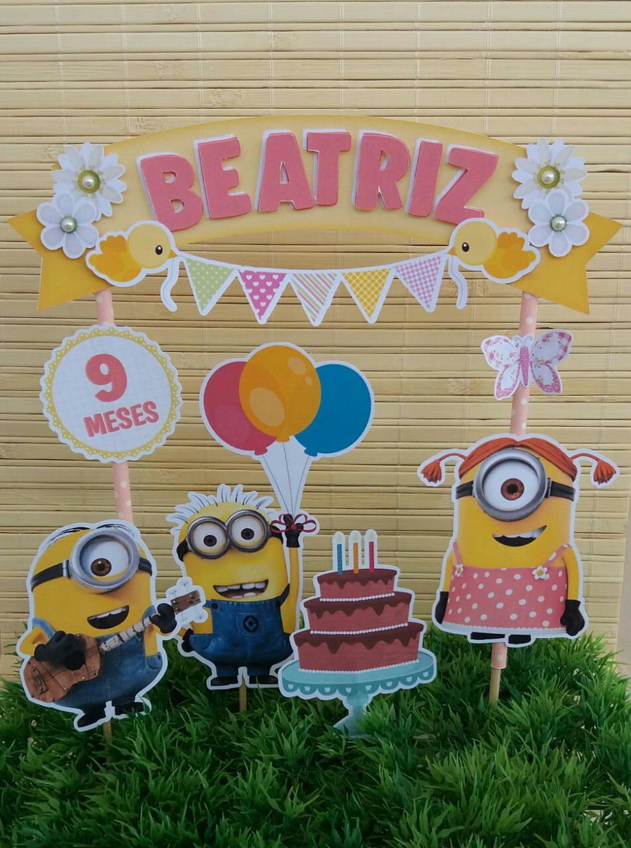 Arquivo Corte - Topo de bolo -minions menina-STUDIO