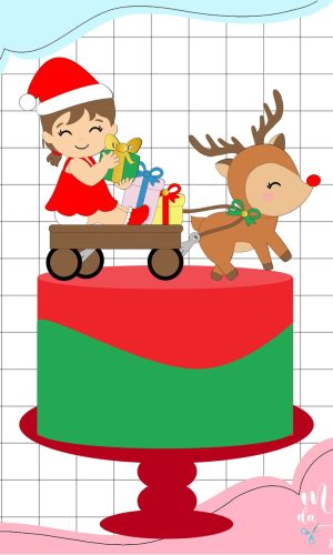 Arquivo Corte Topo de Bolo Natal Menina Baby no Carrinho 165