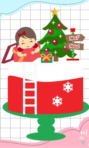 Arquivo Corte: Topo de Bolo Natal Menina no Presente 141