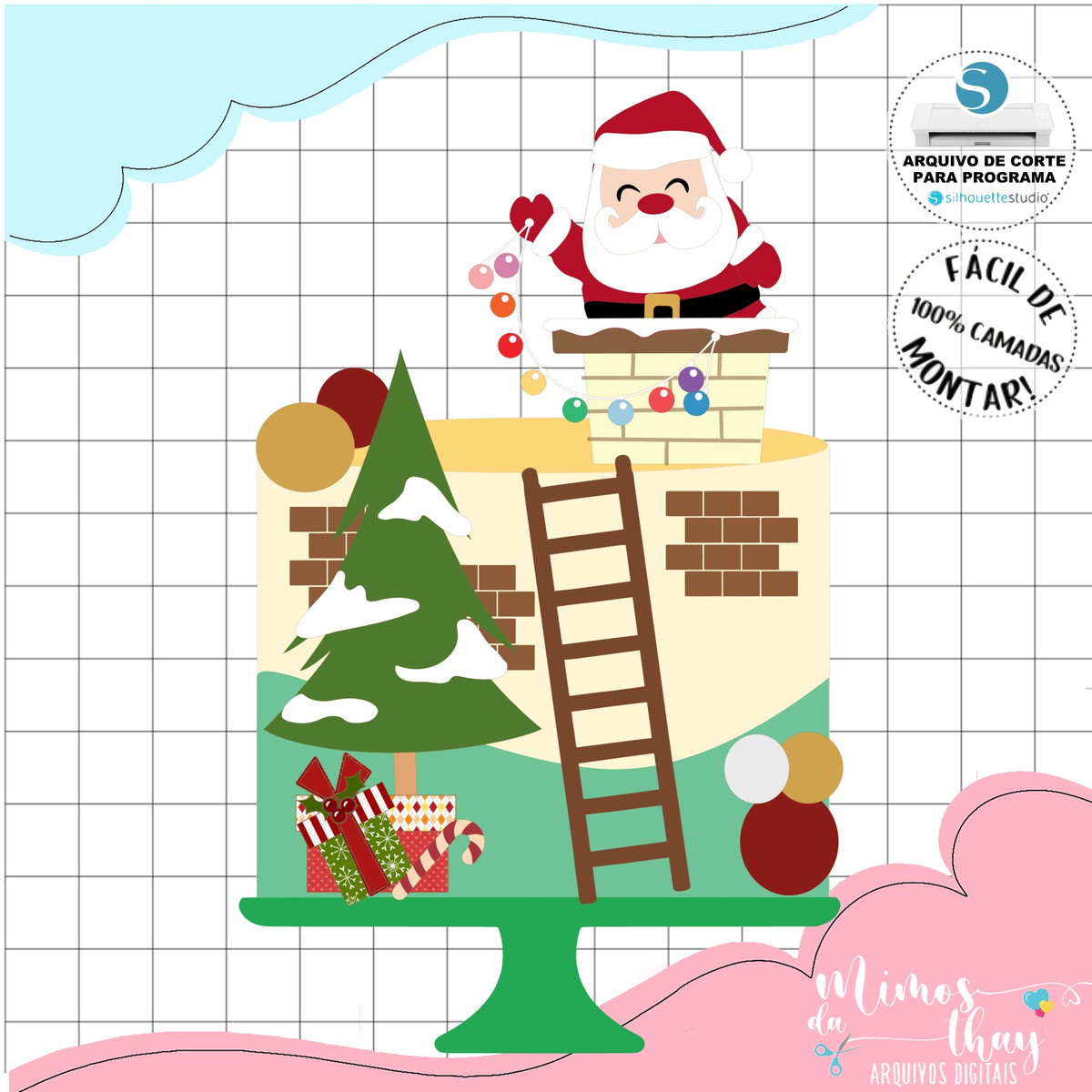 Arquivo Corte: Topo de Bolo Natal Papai Noel Cute 206