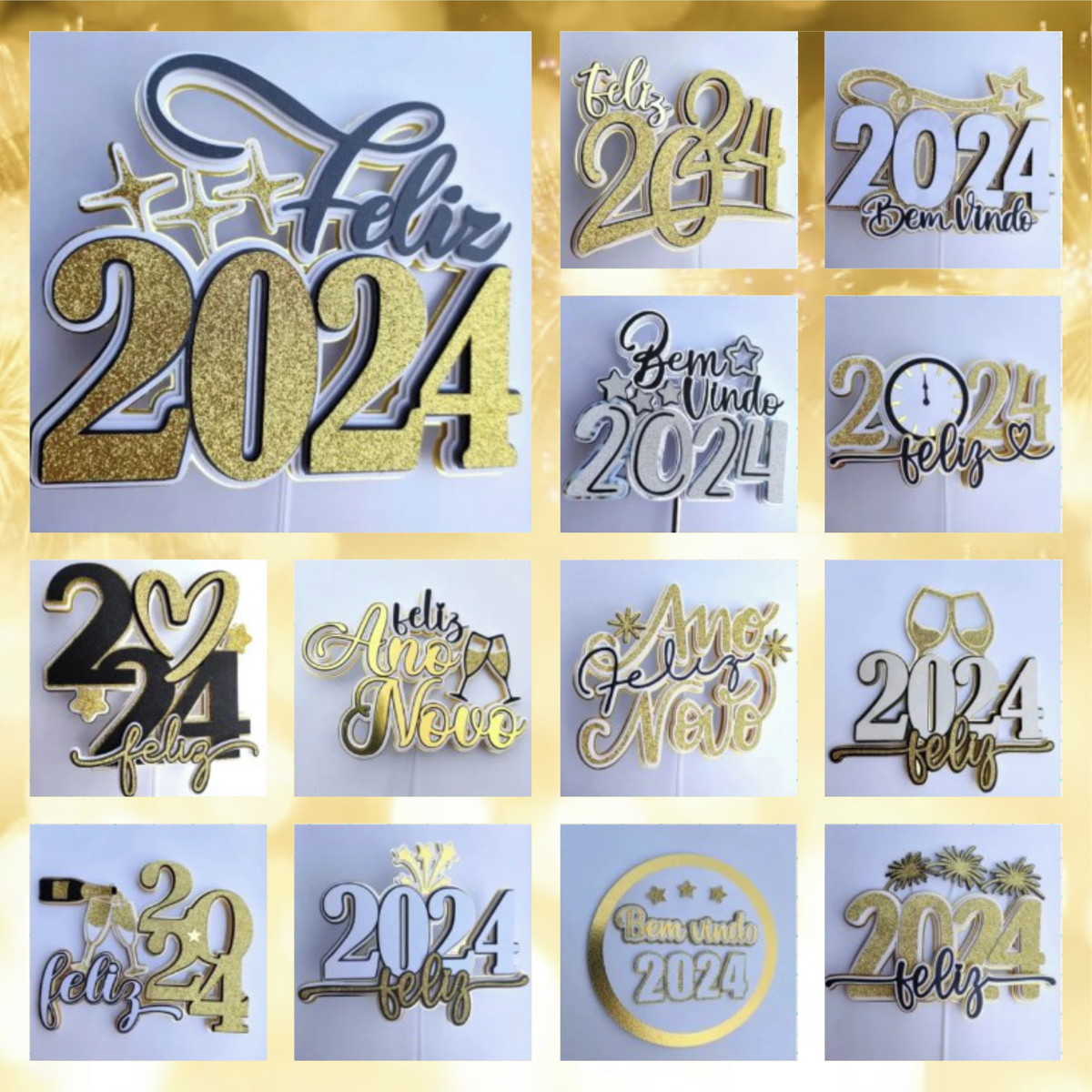 Arquivo Corte Topos de Bolo Ano Novo 2024- Studio, pdf e Svg