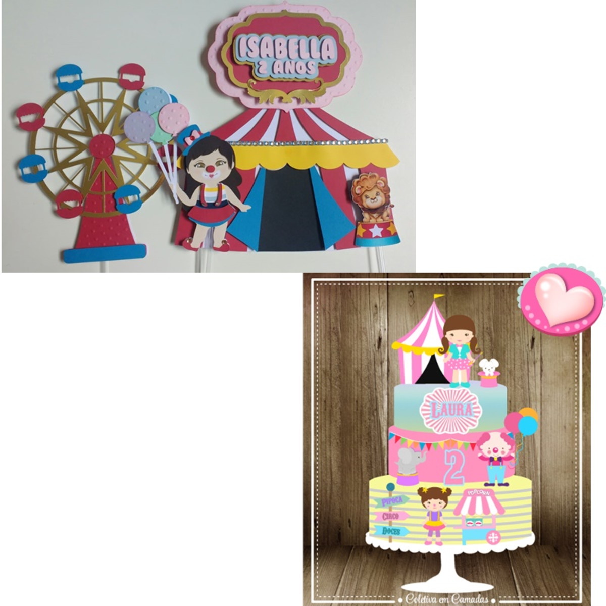 ARQUIVO DE CORTE 2 TOPOS DE BOLO CIRCO MENINA