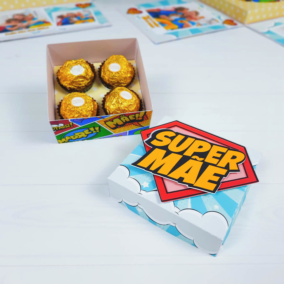Arquivo de corte caixas para 4 doces dia das Mães