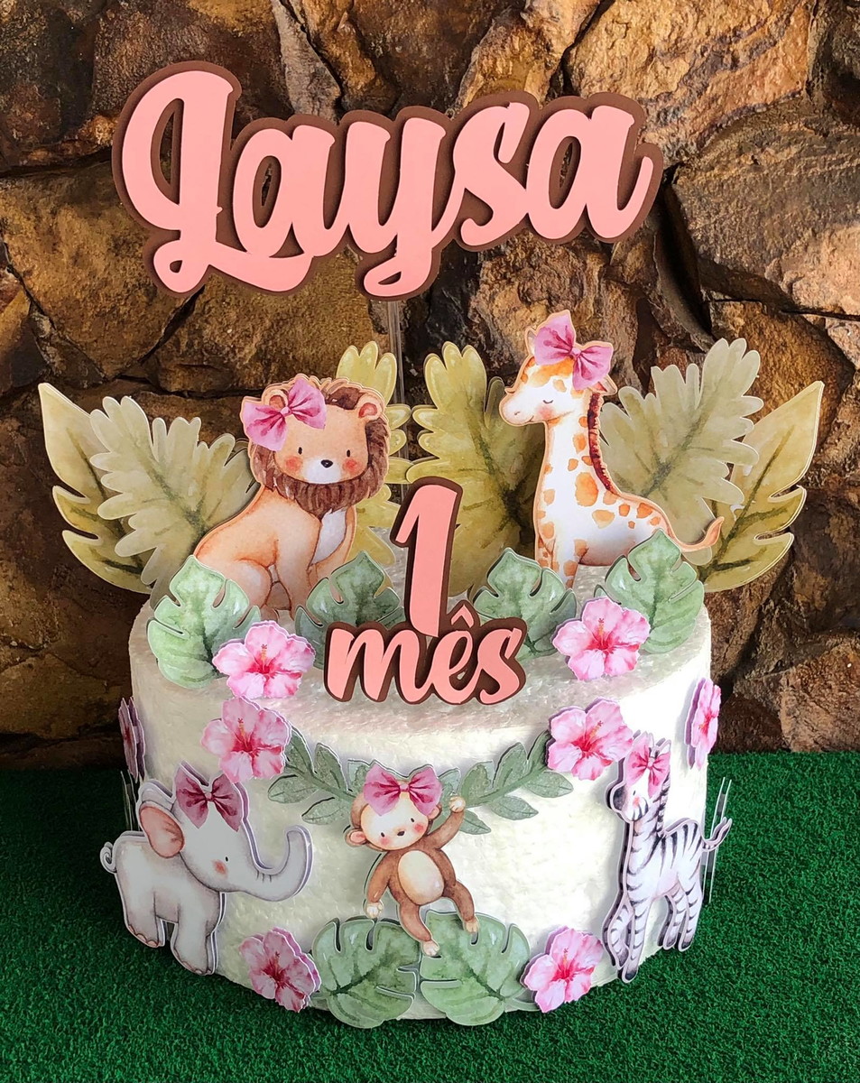 4 Arquivos de Corte Digital - Topo de Bolo Safari Menina
