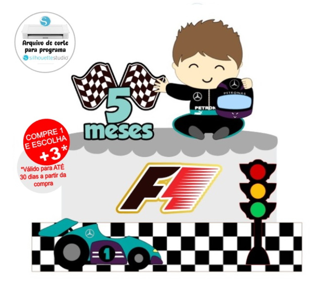 Arquivo de Corte Topo Bebê Formula 1 - Corrida