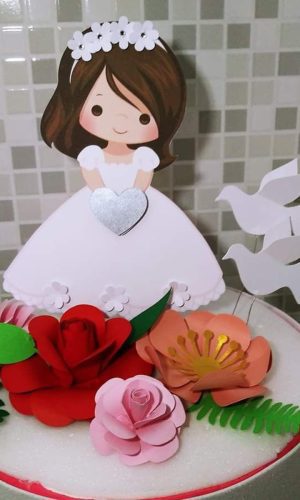 Arquivo De Corte Topo Bolo Menina Com Rosas Pombas