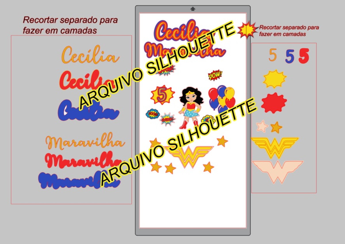 COMBO + Arquivo de Corte - Topo de Bolo Mulher Maravilha 1 - Imagem 2
