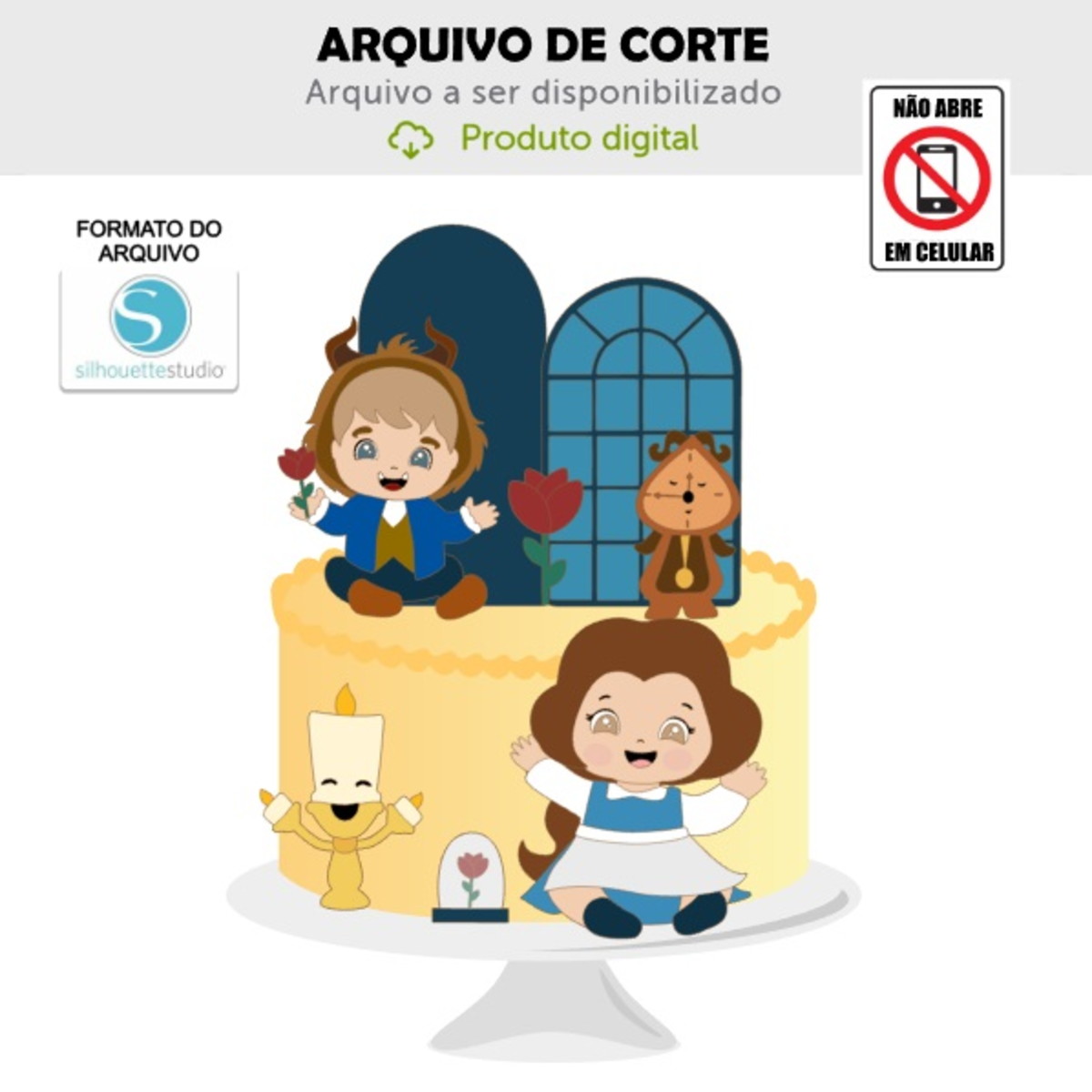 Arquivo de Corte Topo de Bolo a Bela e a Fera Bebês