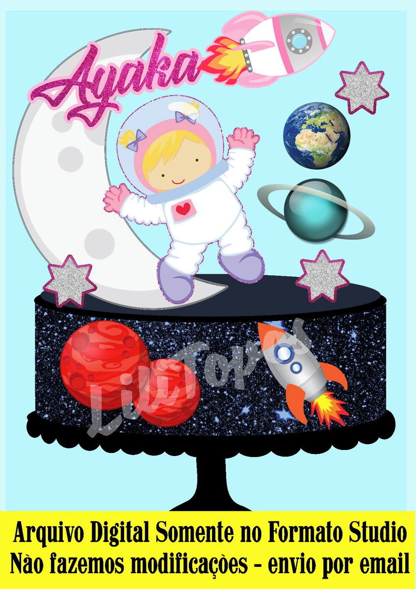 ARQUIVO DE CORTE - TOPO DE BOLO ASTRONAUTA MENINA REF 301