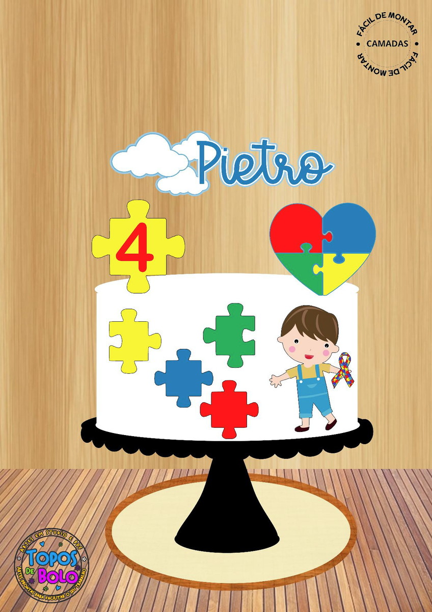 Arquivo de Corte Topo de Bolo Autismo Menino