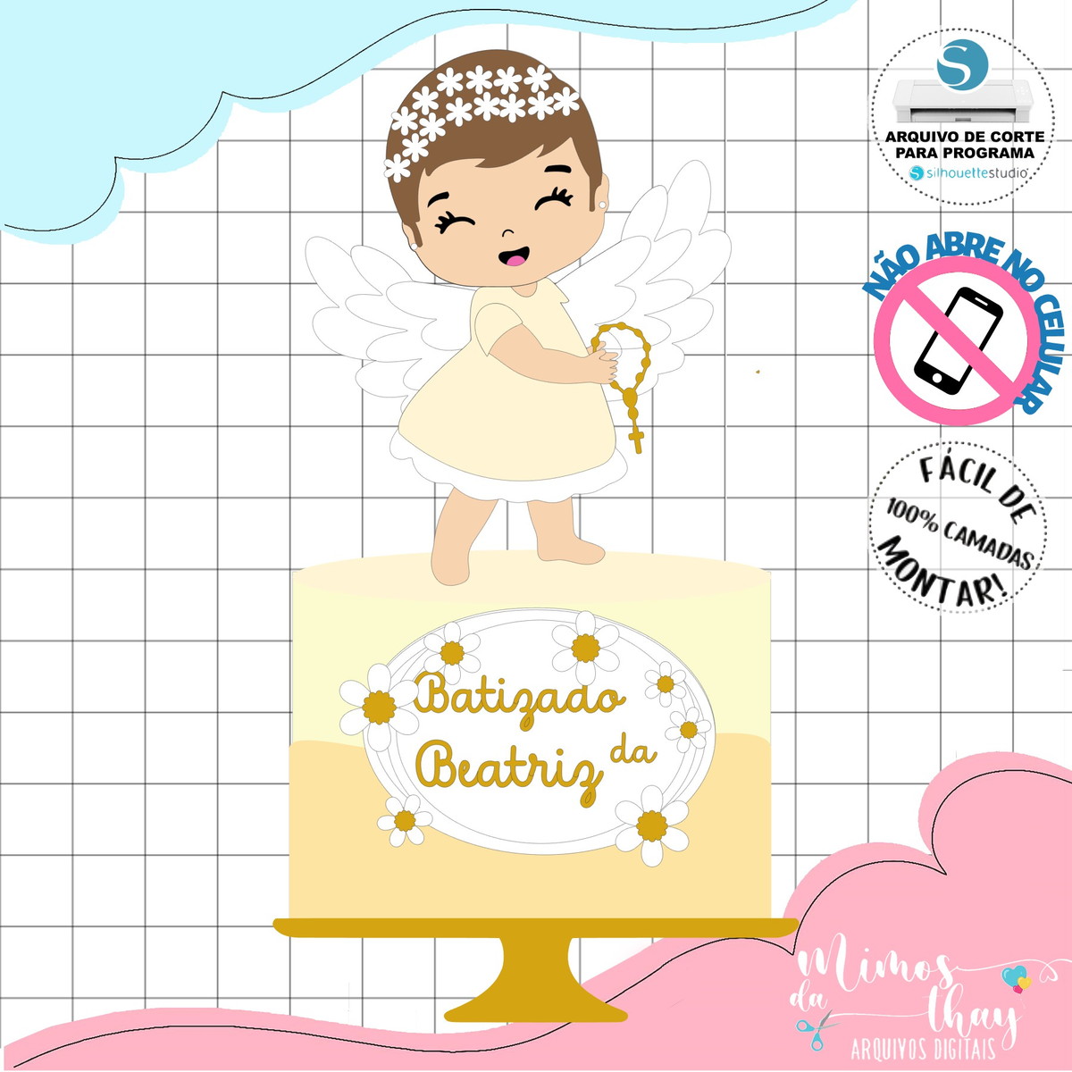 Arquivo de Corte: Topo de Bolo Batizado Anjinha Baby 023