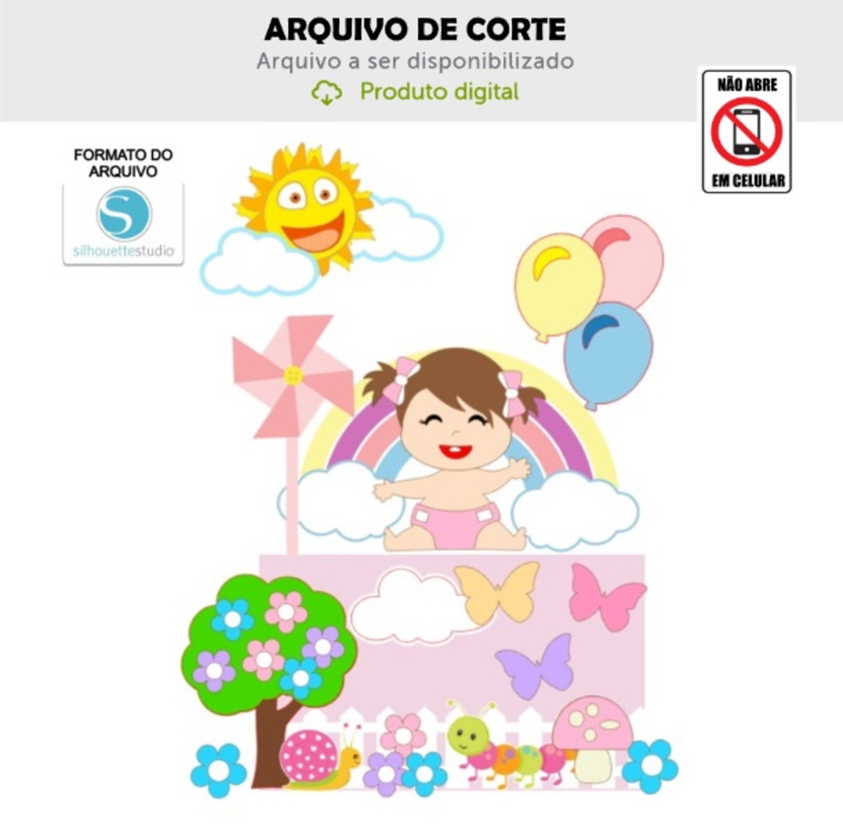 Arquivo de Corte Topo de Bolo Bebê Arco Iris