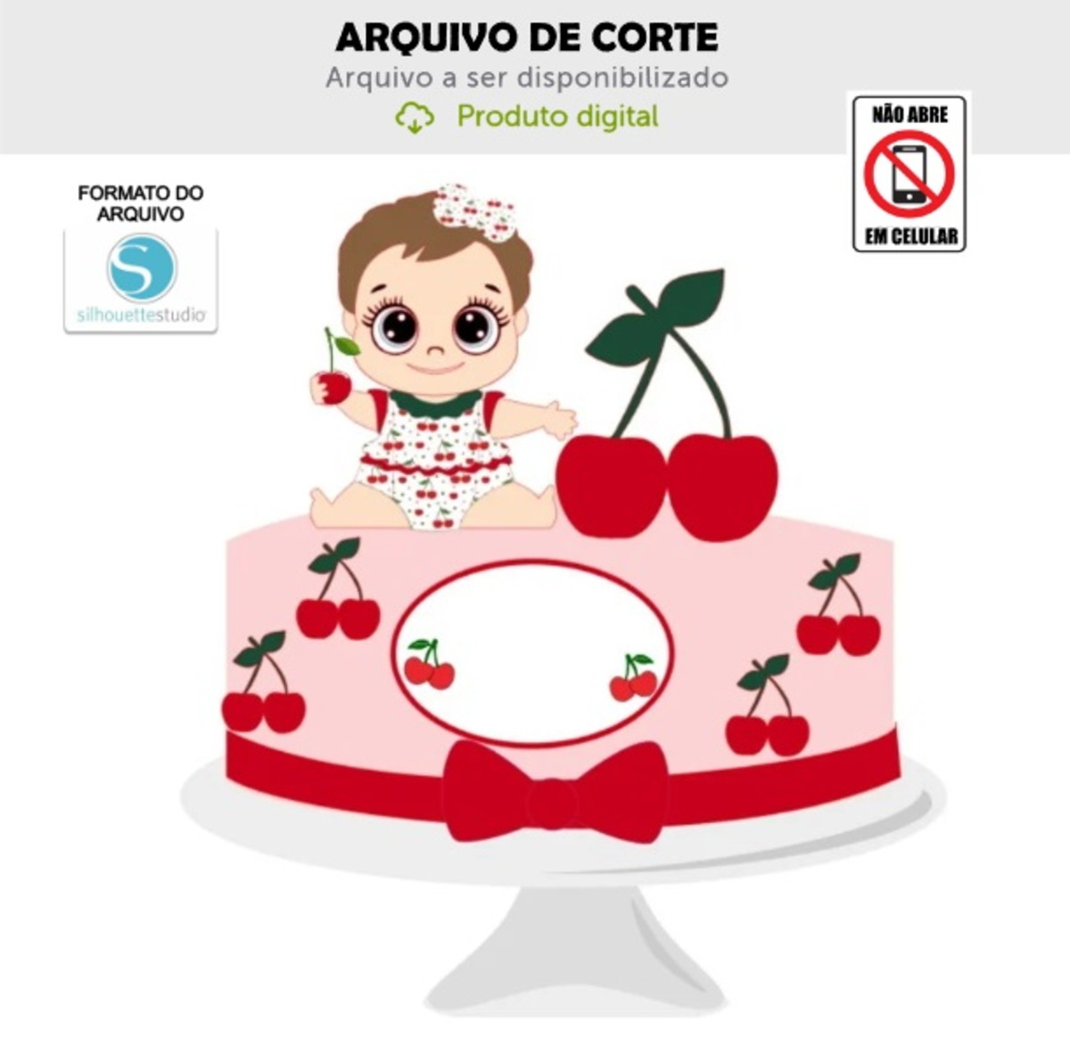 Arquivo de Corte Topo de Bolo Bebê Cerejinha