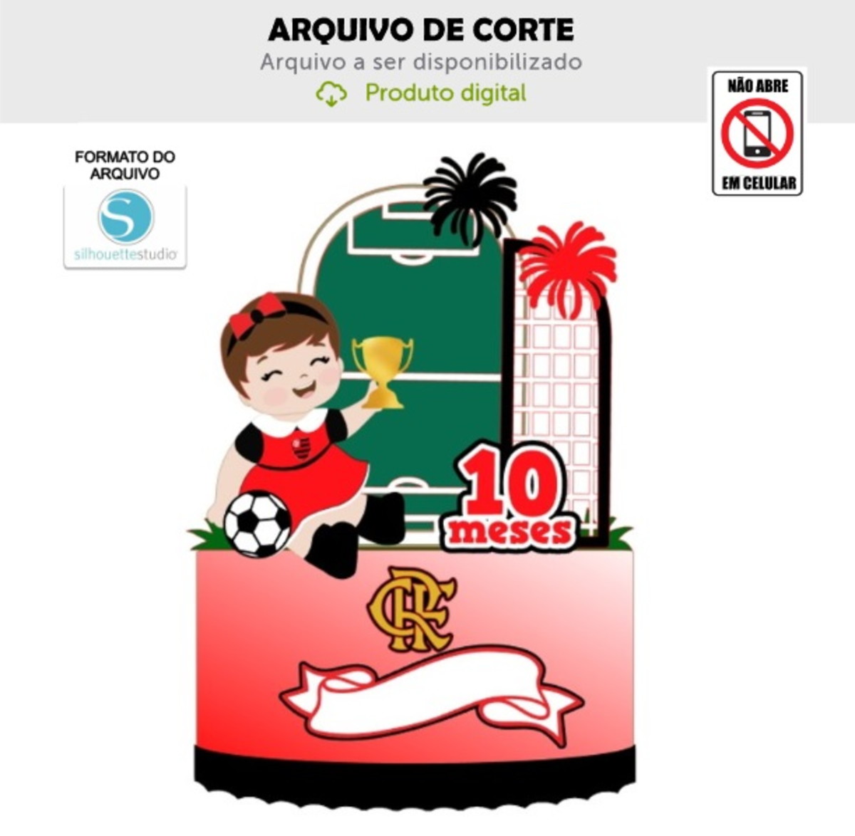 Arquivo de Corte Topo de Bolo Bebê Menina Flamengo
