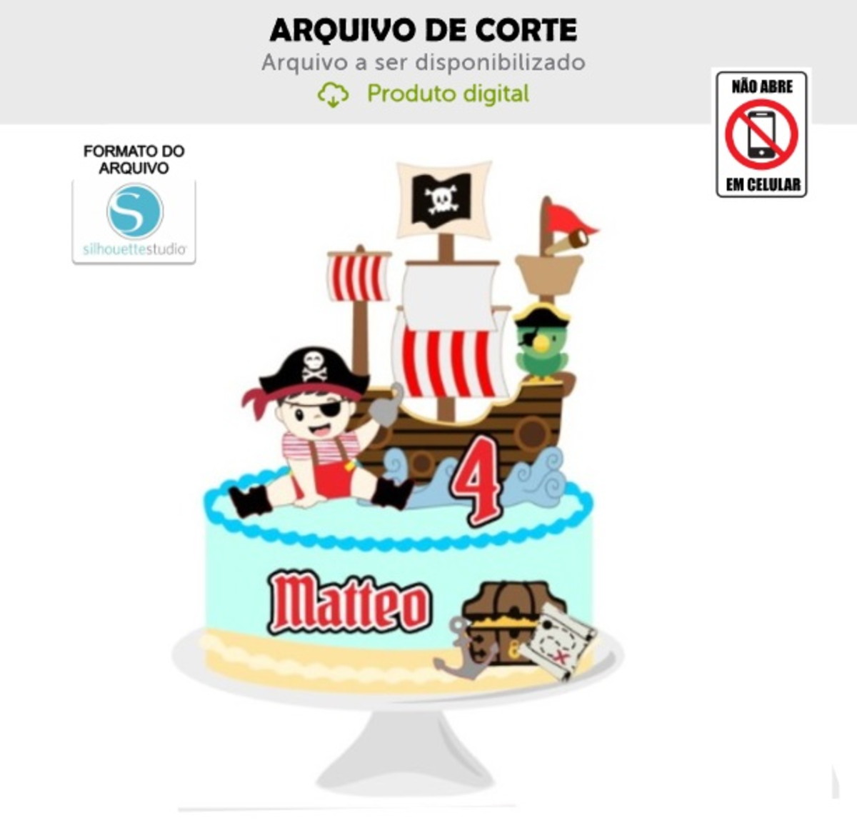 Arquivo de Corte Topo de Bolo Bebê Pirata